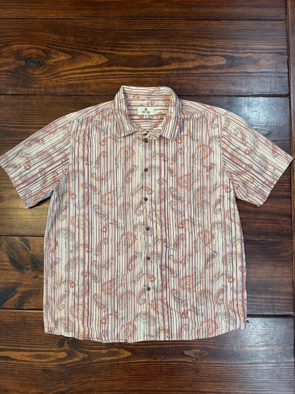 SOLITUDE Men’s Vintage-Style Cream Paisley Print Cotton Button Up Shirt XL